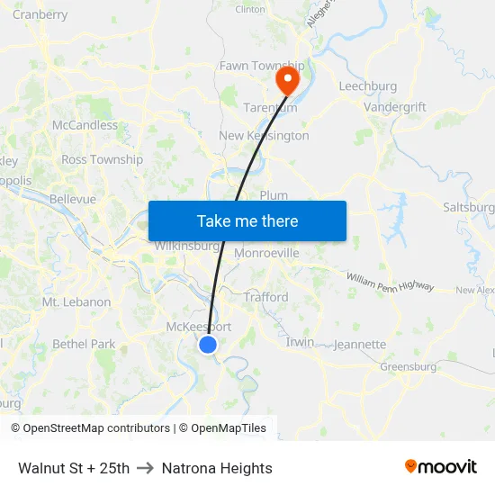 Walnut St + 25th to Natrona Heights map