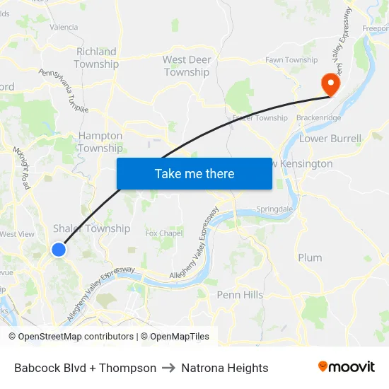 Babcock Blvd + Thompson to Natrona Heights map