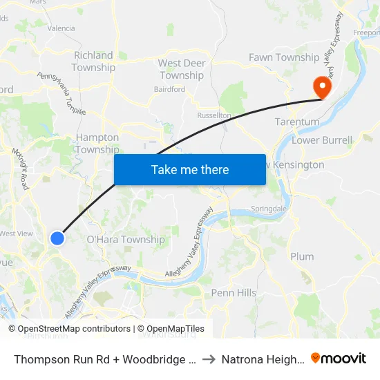 Thompson Run Rd + Woodbridge Dr to Natrona Heights map