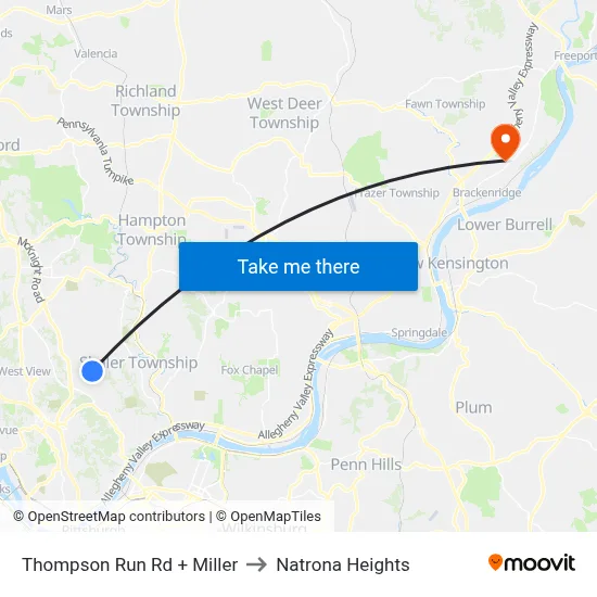 Thompson Run Rd + Miller to Natrona Heights map