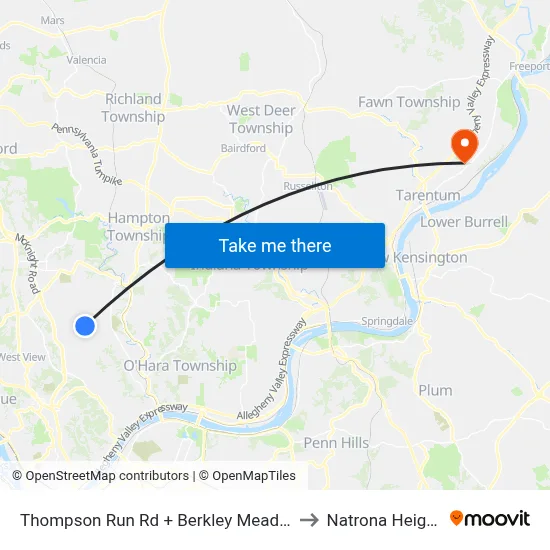 Thompson Run Rd + Berkley Meadows to Natrona Heights map