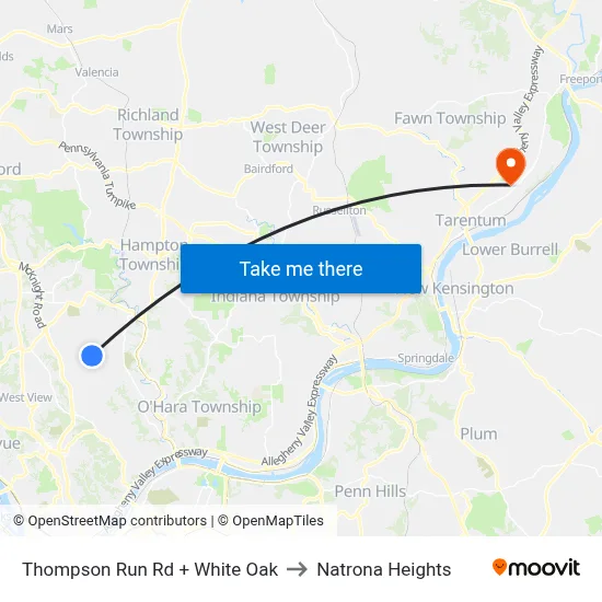 Thompson Run Rd + White Oak to Natrona Heights map