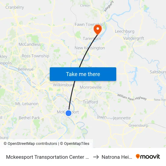 Mckeesport Transportation Center + Bay #4 to Natrona Heights map