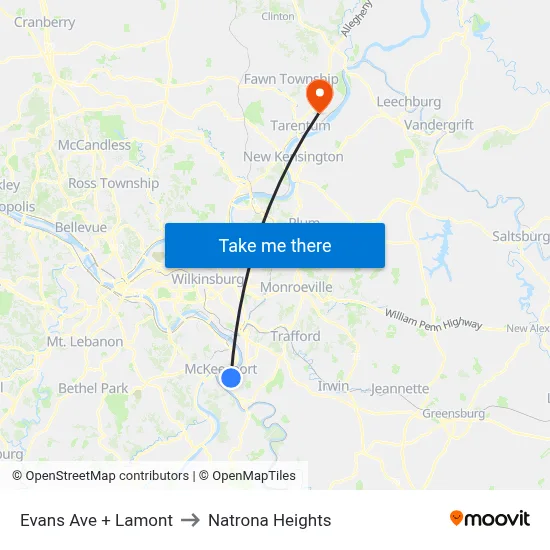 Evans Ave + Lamont to Natrona Heights map