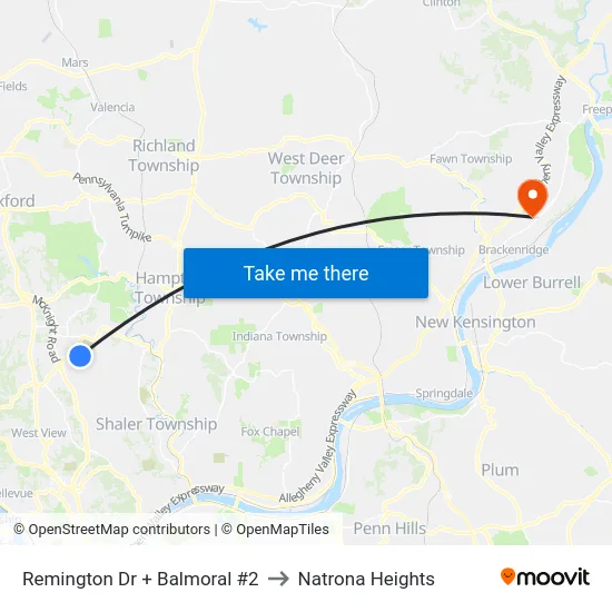 Remington Dr + Balmoral #2 to Natrona Heights map