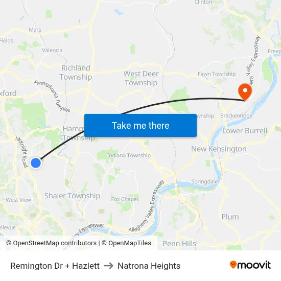 Remington Dr + Hazlett to Natrona Heights map