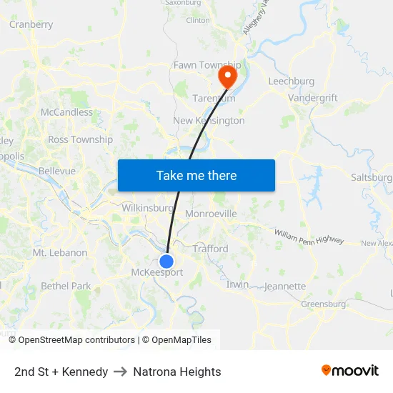 2nd St + Kennedy to Natrona Heights map
