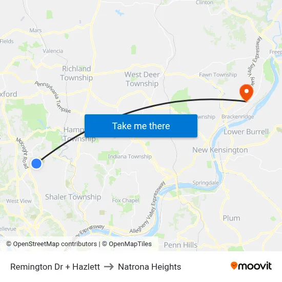 Remington Dr + Hazlett to Natrona Heights map