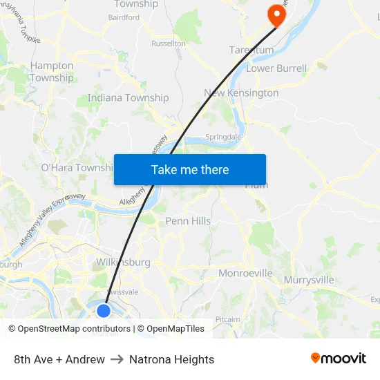 8th Ave + Andrew to Natrona Heights map