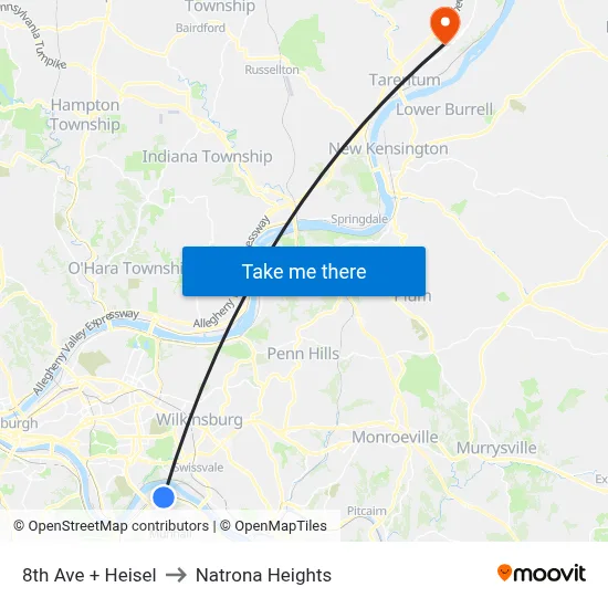 8th Ave + Heisel to Natrona Heights map