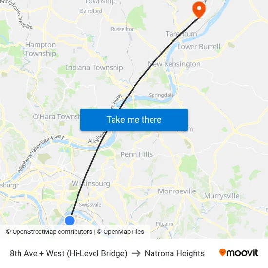 8th Ave + West (Hi-Level Bridge) to Natrona Heights map