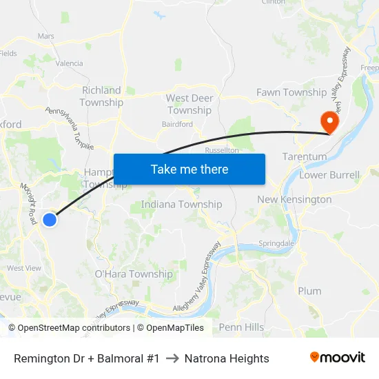 Remington Dr + Balmoral #1 to Natrona Heights map