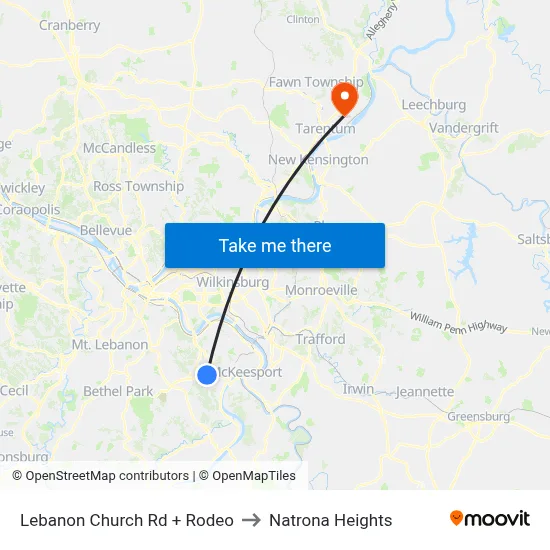 Lebanon Church Rd + Rodeo to Natrona Heights map