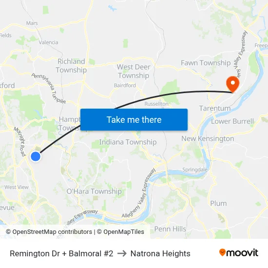 Remington Dr + Balmoral #2 to Natrona Heights map