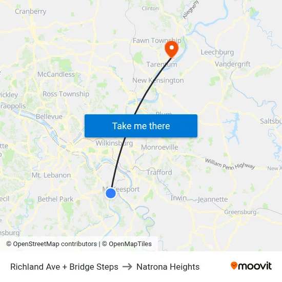 Richland Ave + Bridge Steps to Natrona Heights map