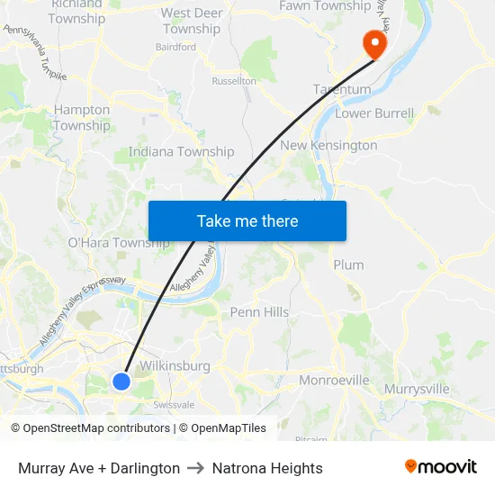 Murray Ave + Darlington to Natrona Heights map
