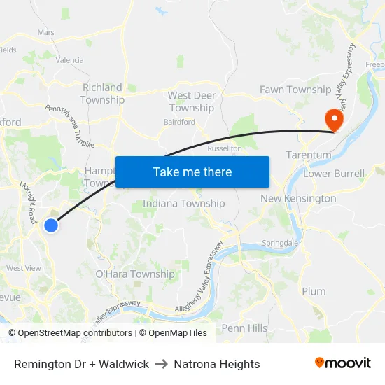 Remington Dr + Waldwick to Natrona Heights map