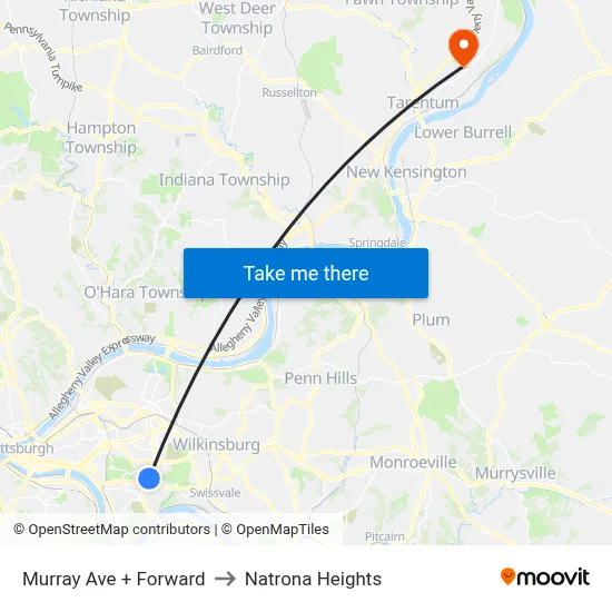 Murray Ave + Forward to Natrona Heights map
