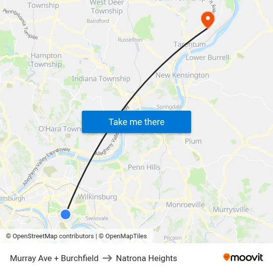 Murray Ave + Burchfield to Natrona Heights map