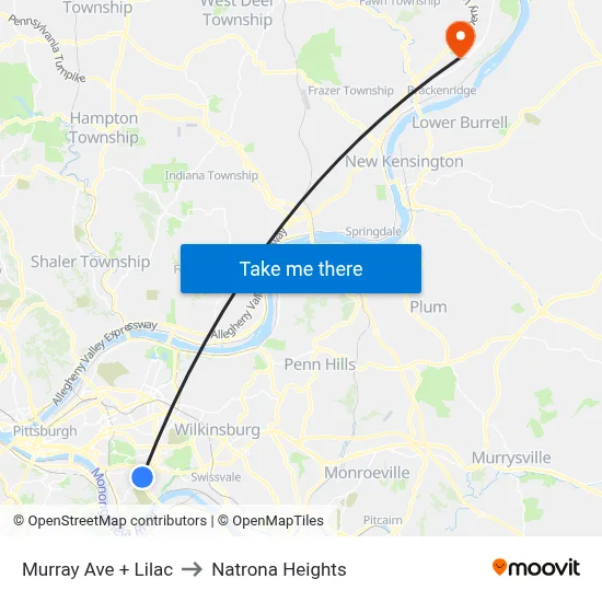 Murray Ave + Lilac to Natrona Heights map