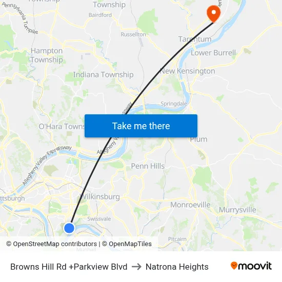 Browns Hill Rd +Parkview Blvd to Natrona Heights map
