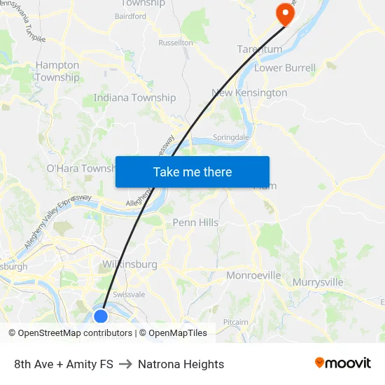 8th Ave + Amity FS to Natrona Heights map