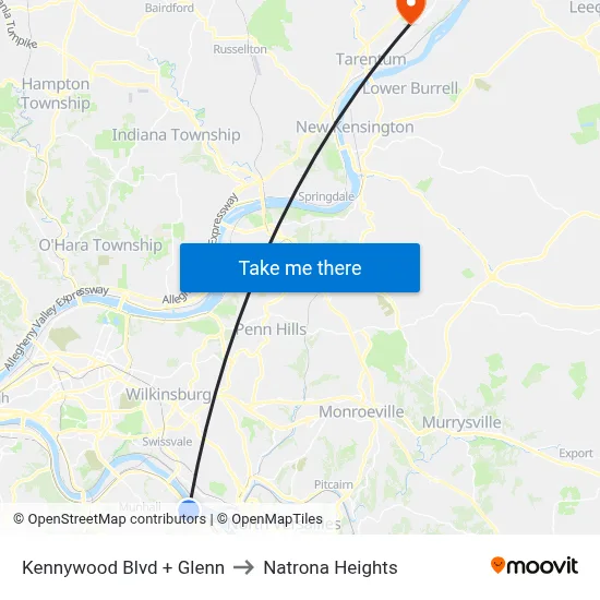 Kennywood Blvd + Glenn to Natrona Heights map