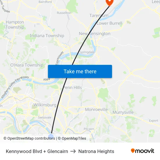Kennywood Blvd + Glencairn to Natrona Heights map