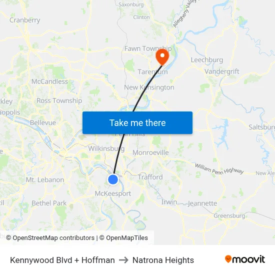 Kennywood Blvd + Hoffman to Natrona Heights map