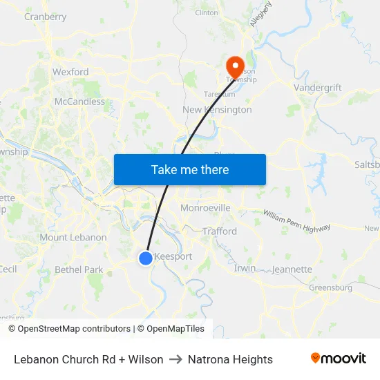 Lebanon Church Rd + Wilson to Natrona Heights map