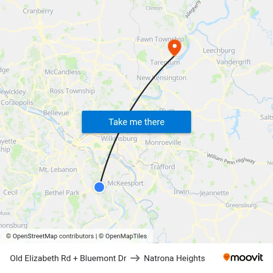 Old Elizabeth Rd + Bluemont Dr to Natrona Heights map