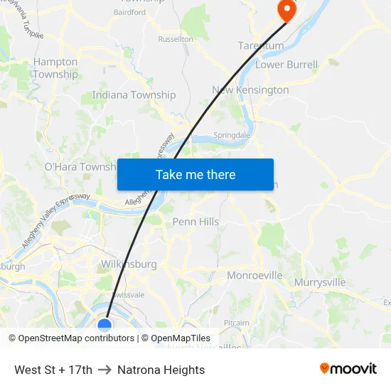 West St + 17th to Natrona Heights map