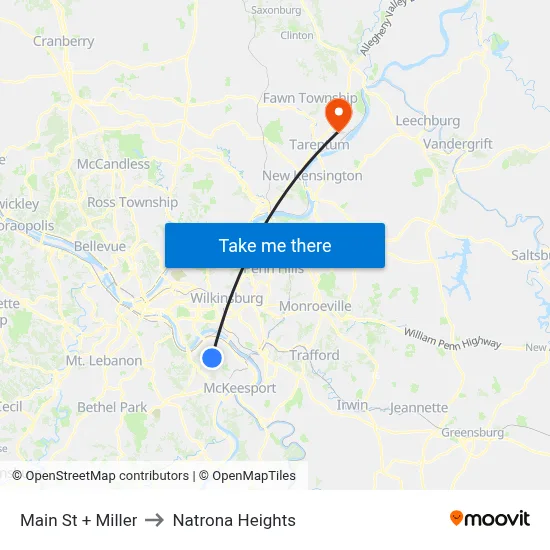 Main St + Miller to Natrona Heights map