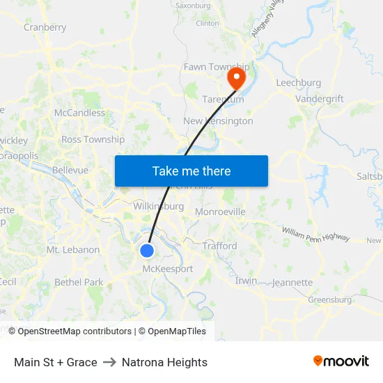 Main St + Grace to Natrona Heights map