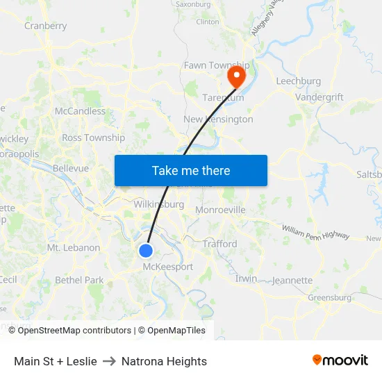 Main St + Leslie to Natrona Heights map