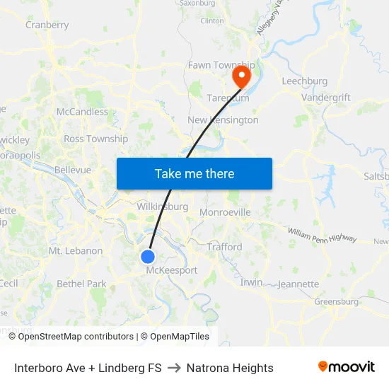 Interboro Ave + Lindberg FS to Natrona Heights map