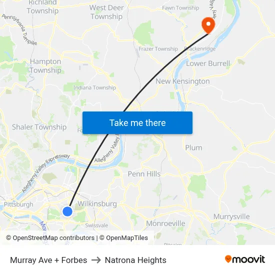 Murray Ave + Forbes to Natrona Heights map