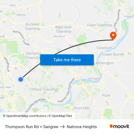 Thompson Run Rd + Sangree to Natrona Heights map