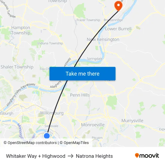 Whitaker Way + Highwood to Natrona Heights map
