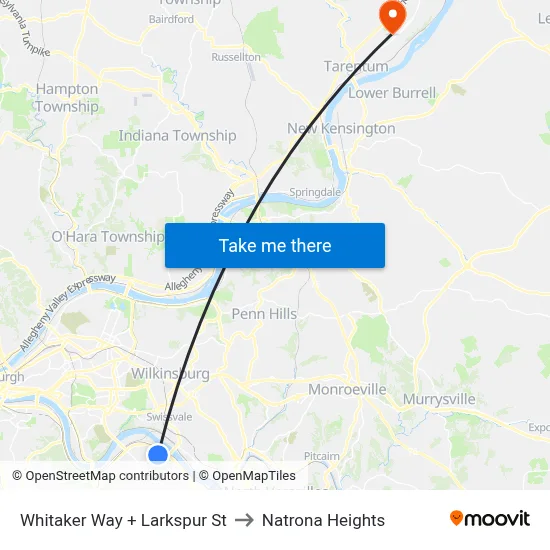 Whitaker Way + Larkspur St to Natrona Heights map