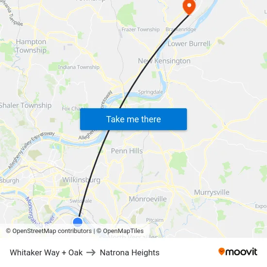 Whitaker Way + Oak to Natrona Heights map
