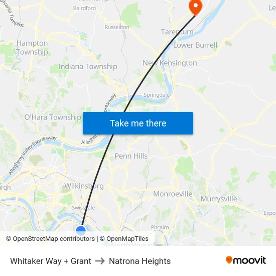 Whitaker Way + Grant to Natrona Heights map