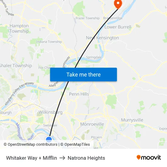 Whitaker Way + Mifflin to Natrona Heights map