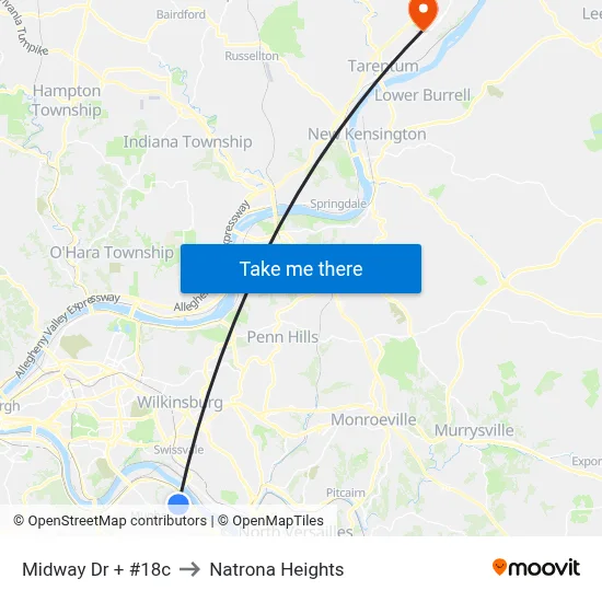 Midway Dr + #18c to Natrona Heights map
