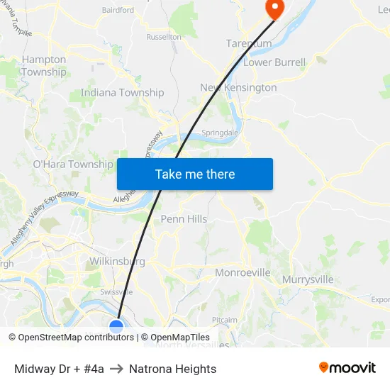 Midway Dr + #4a to Natrona Heights map