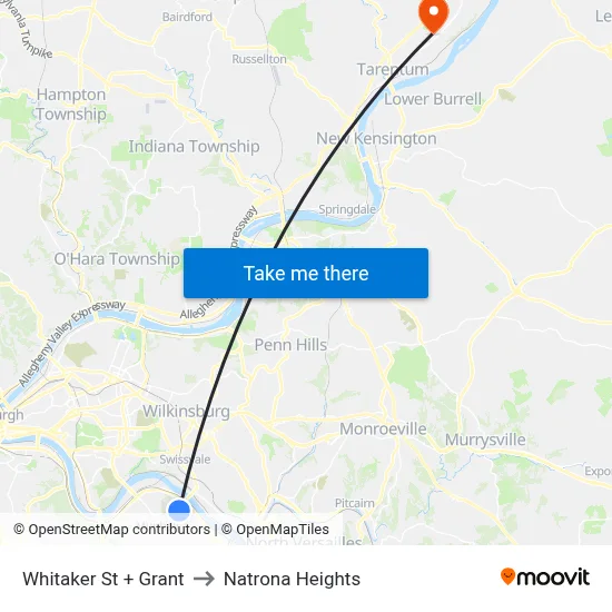 Whitaker St + Grant to Natrona Heights map