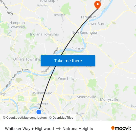 Whitaker Way + Highwood to Natrona Heights map