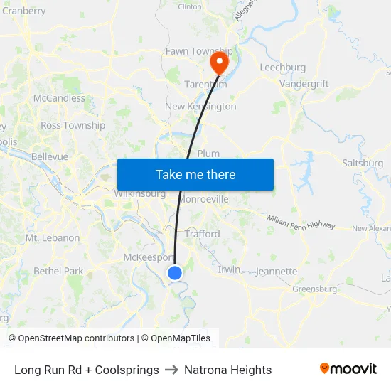 Long Run Rd + Coolsprings to Natrona Heights map