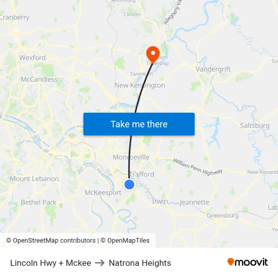 Lincoln Hwy + Mckee to Natrona Heights map