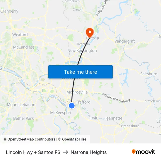 Lincoln Hwy + Santos FS to Natrona Heights map